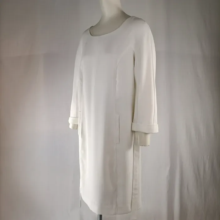 Robe droite blanche Caroll T42 manches 3/4 ceinture amovible minimaliste chic - photo numéro 5