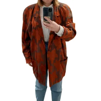 Blazer Charmy Couture vintage sur-mesure marron orange à fleurs - 42/44 oversized