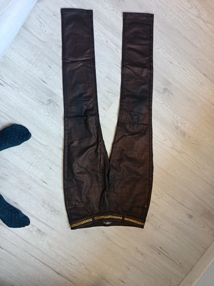 Pantalon femme 38 M grain de malice tbe brun satinée - photo numéro 3