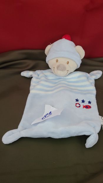 Doudou ours marin rayé bleu et blanc