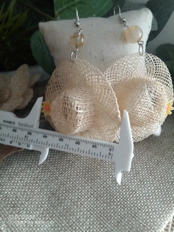 Boucles d'oreilles pierres citrine et chapeaux de paille champêtres - photo numéro 3