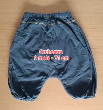 Pantalon type sarouel doublé épais Orchestra gris noir velours côtelé 9 mois 71 cm fille