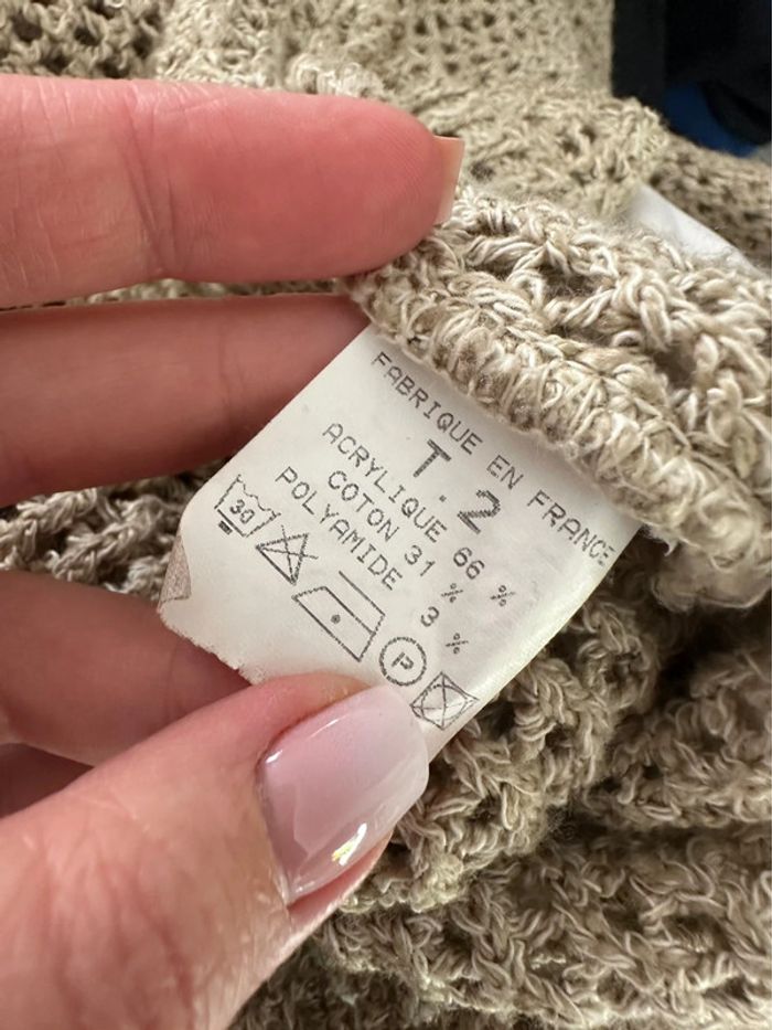 Robe pull oversize en crochet tricot beige crème Vintage T38 M - photo numéro 8