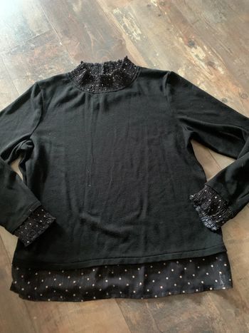 Pull fin bi matière noir/ doré