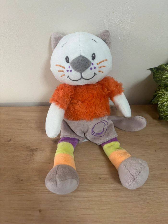 Doudou peluche chat orange multicolore cercle jogystar
