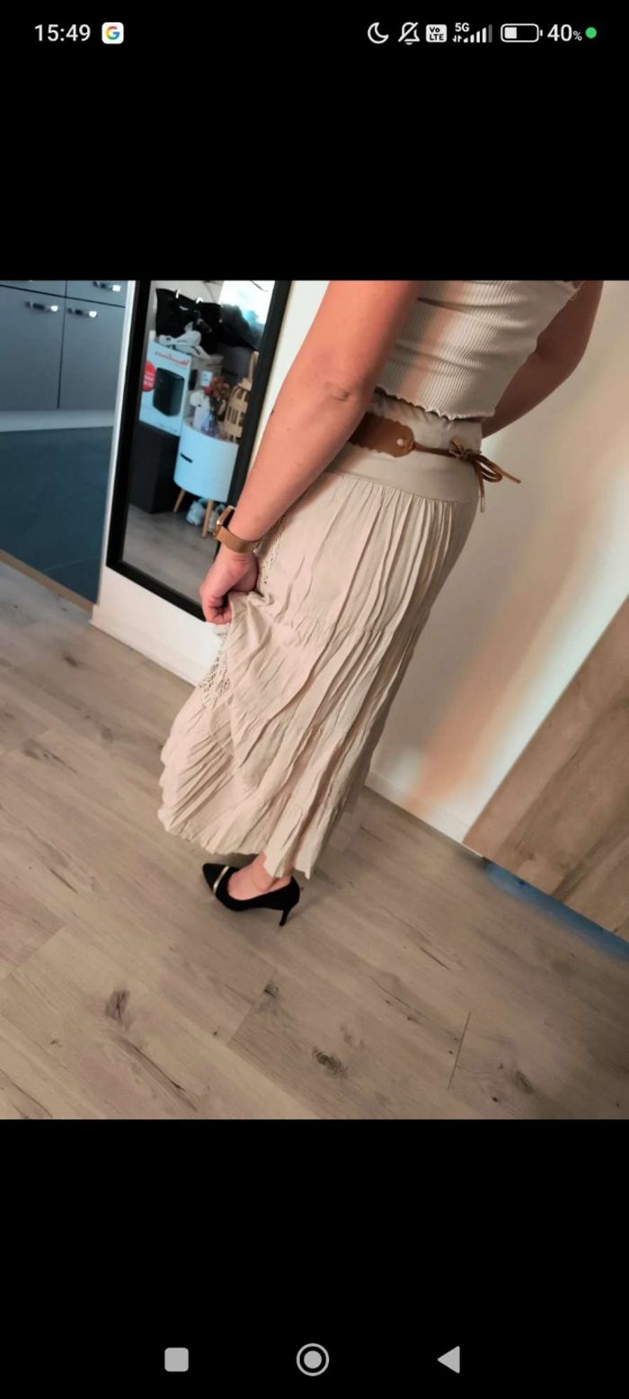 🤍 Jupe longue bohème beige – Taille L (40) - photo numéro 5