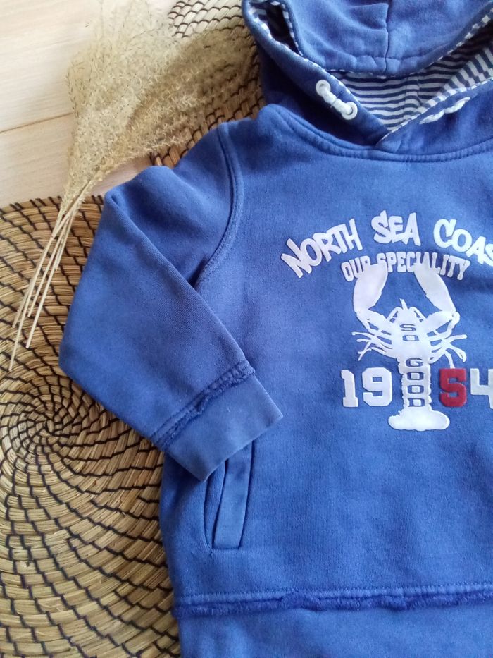 sweat bleu à capuche avec inscription Tex taille 3/4 ans - photo numéro 2