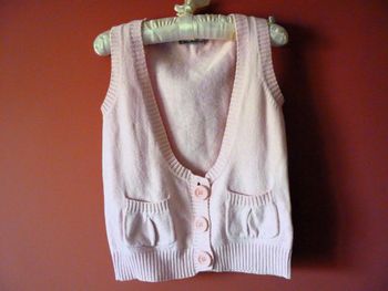 Gilet Fille Gémo 8 ans TBE Rose sans manches collection vynil fraise