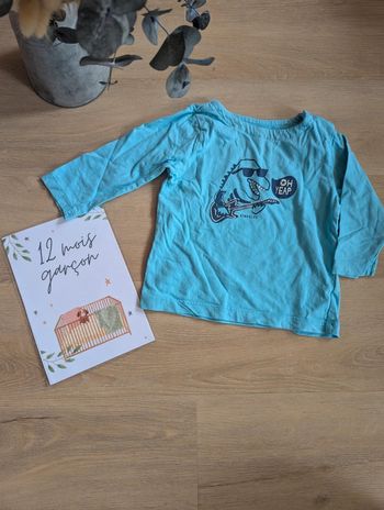 T-shirt Kimbaloo bleu dinosaure 12 mois