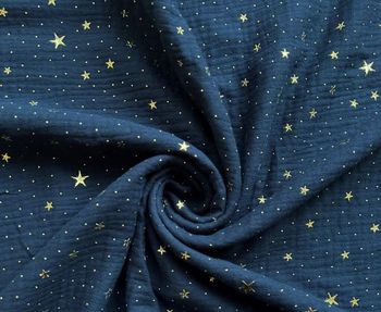 Double gaze de coton bleu marine étoiles dorées