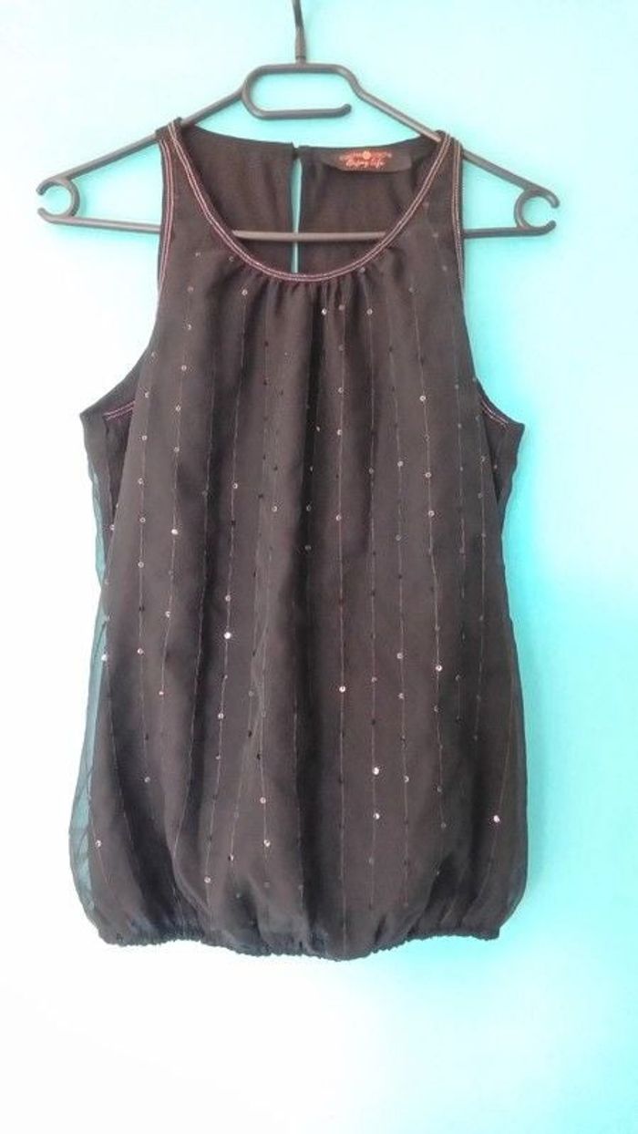 🦌 Débardeur noir avec strass et perles Cache cache taille 36🦌