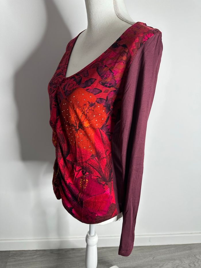 Blouse bariolée bordeaux et rouge Desigual T36 S - photo numéro 4