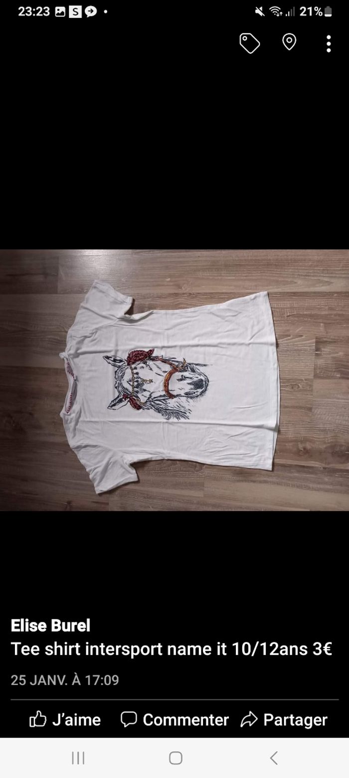 Tee shirt 10/12 ans name it intersport fille ecru