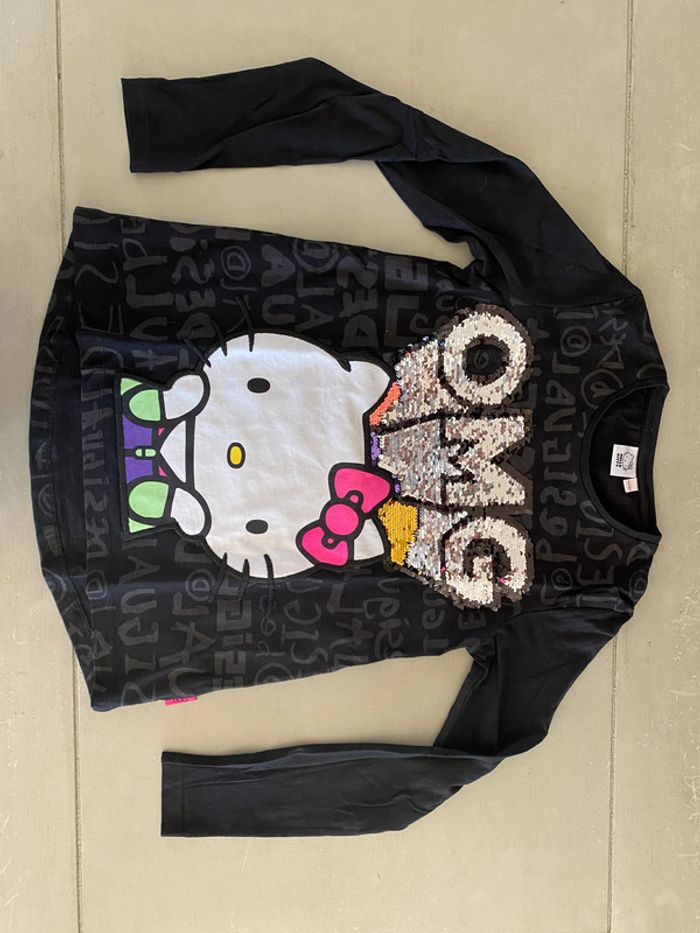 Tee shirt Desigual Hello Kitty noir a sequins paillettes taille 11-12 ans - photo numéro 8