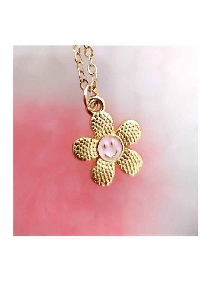 Collier pour petite fille, chaîne en métal avec pendentif petite fleur à smiley