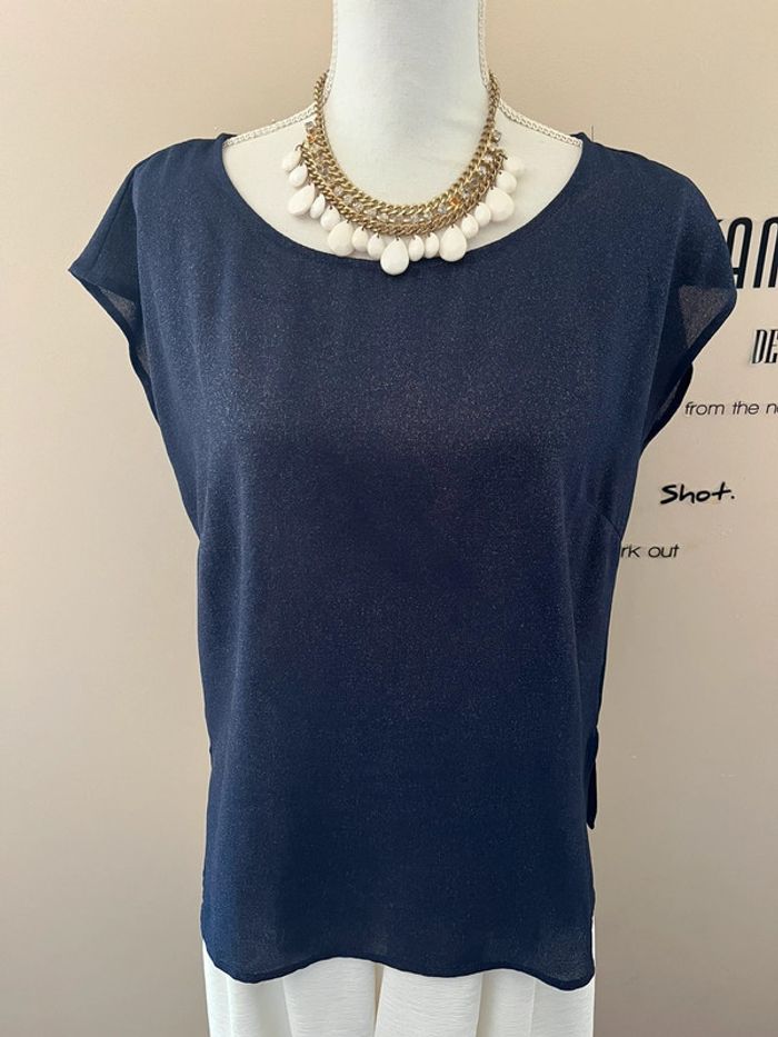 Blouse fluide chic bleu marine pailletée taille L - photo numéro 4