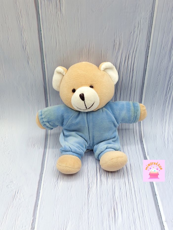 Peluche doudou ours beige bleu 21 cm billes corps