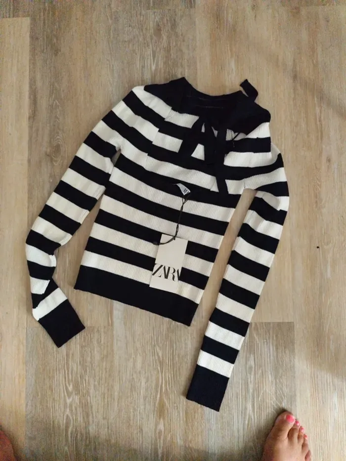 Pull maille marinière Zara M dos décolleté neuf - photo numéro 2