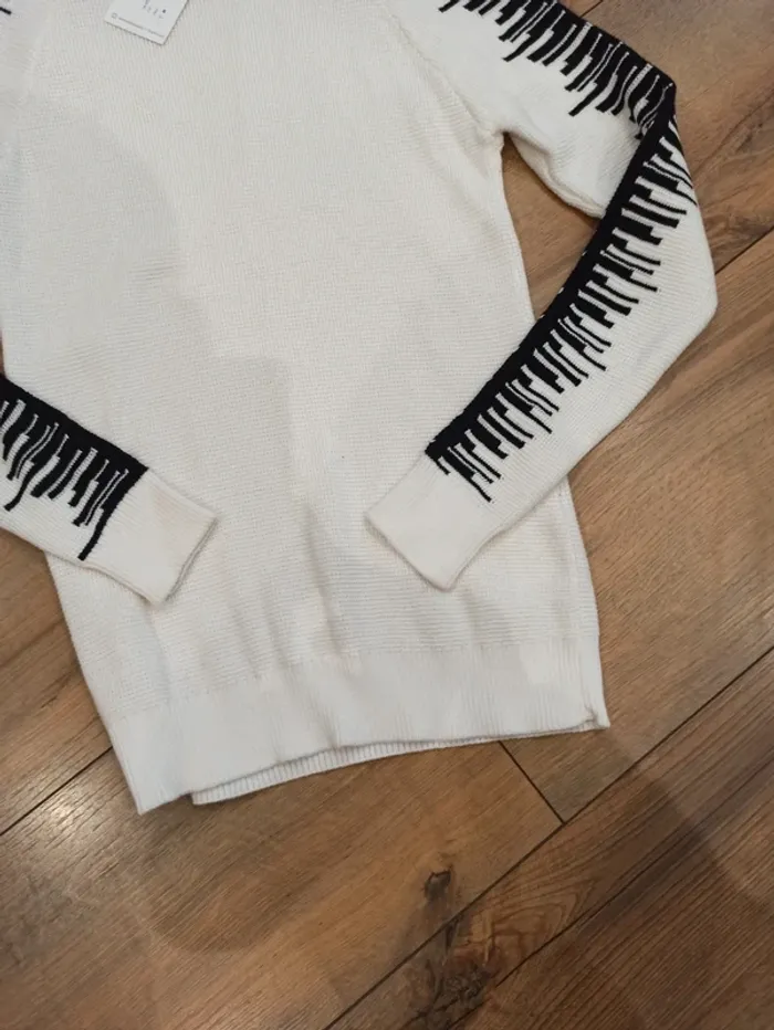 Pull en maille homme blanc et noir L - photo numéro 3