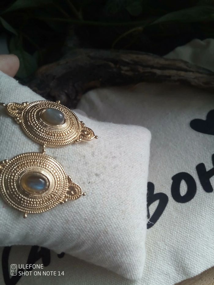 Boucles d'oreilles bohèmes pierres de labradorite - photo numéro 3