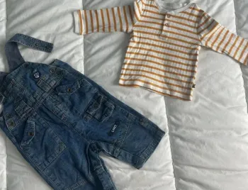 Ensemble salopette jean et T shirt manches longues Cadet Rouselle garçon 6 mois