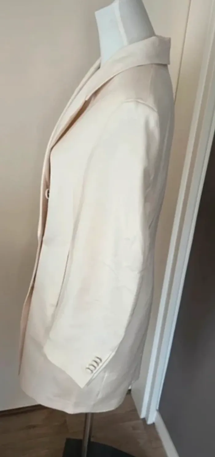 H&M, veste, blazer, longue beige, neuf avec étiquette femme, taille 38 - photo numéro 3