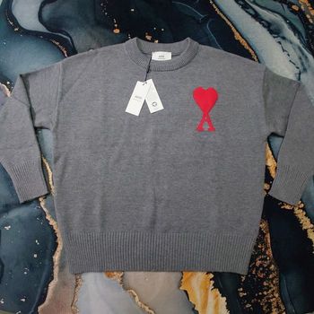 Pull AMI Alexandre Mattiussi Homme Gris Cœur Rouge Taille L