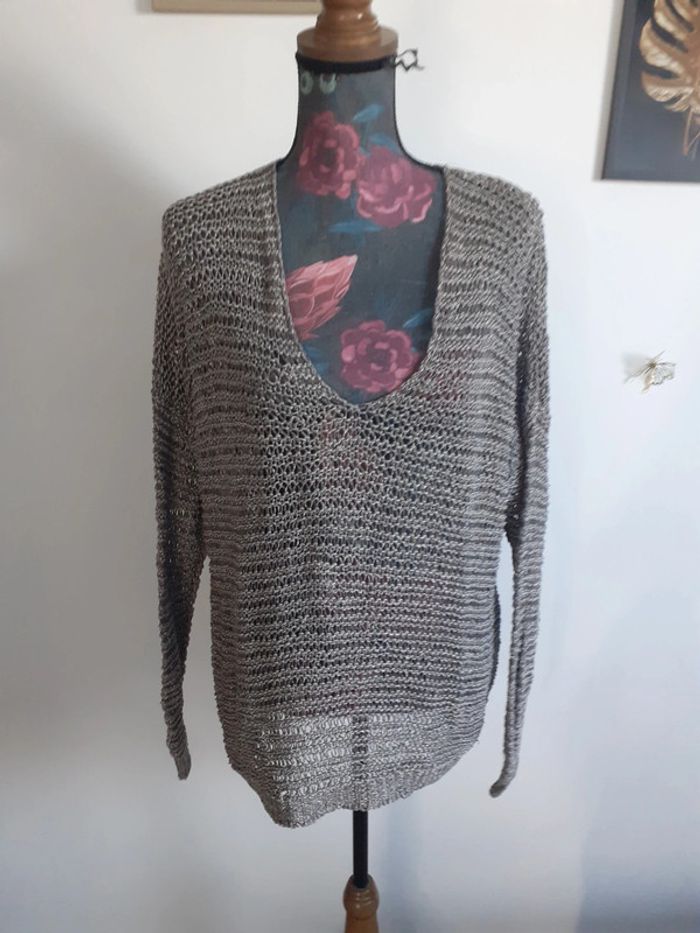 Pull crochet lin et coton S