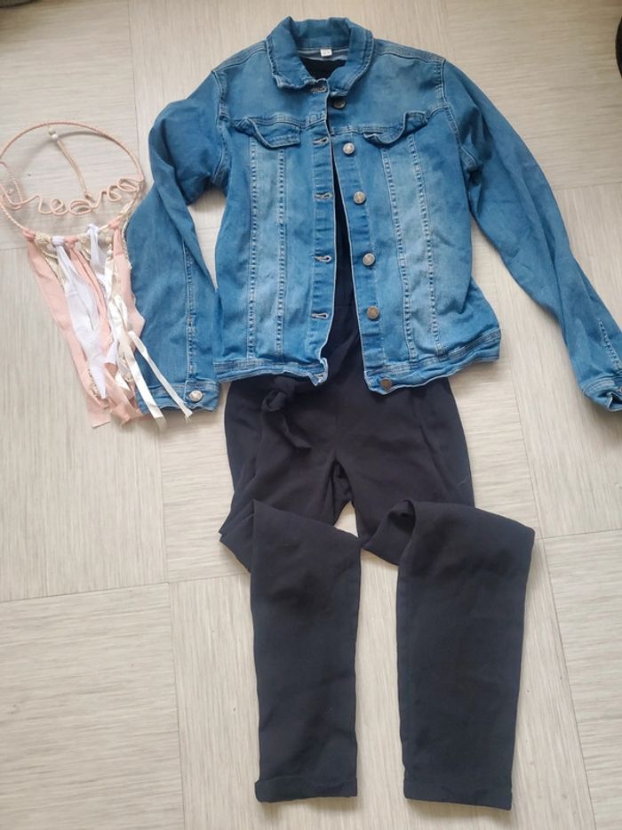 Lot fille 12 ans veste en jean et combinaison noir pantalon - photo numéro 2