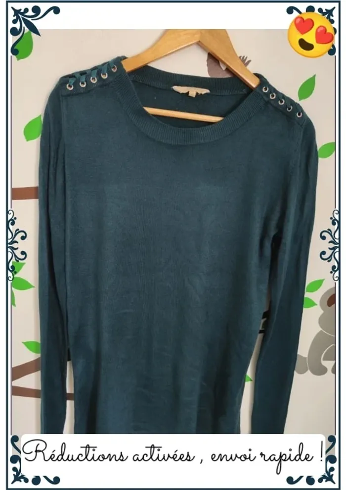 Jolie pull bleu/vert - photo numéro 2