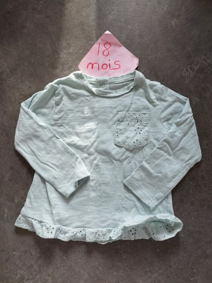 T-shirt bleu dentelle 18 mois