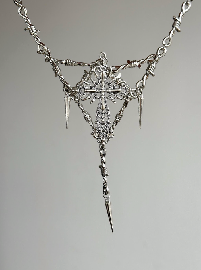 Cross Pendant Statement Necklace Punk Gothic Silver - photo numéro 2