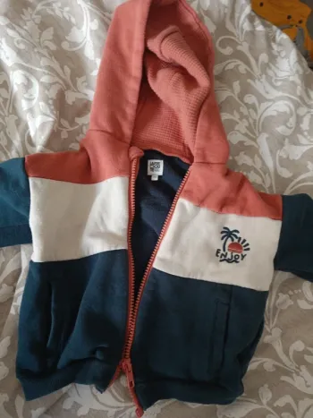 Pull à capuche la redoute 81cm bleu orange