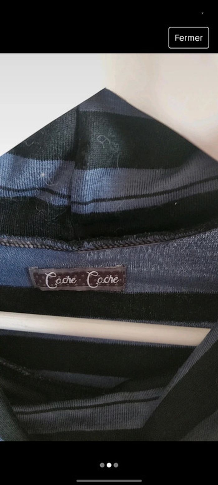 Tunique Cache cache taille 36/S noire et bleue très bon état col roulé - photo numéro 2