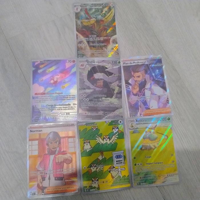 Carte pokémon nom: scalpereur météno crabebaraque plan du professeur turum Norman roucool et boskara