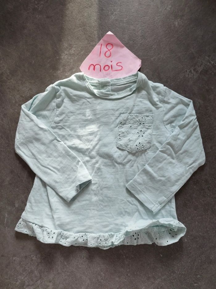 T-shirt bleu dentelle 18 mois