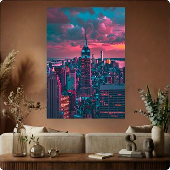 # 77 Affiche “New York Sunset” poster skyline ville néon déco murale cinéma A3 Sans cadre
