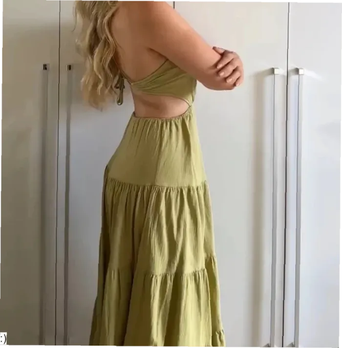 Robe Femme Longue Verte Bretelles Dos Nu Fendue - Taille S Neuf Jamais Porté - photo numéro 2