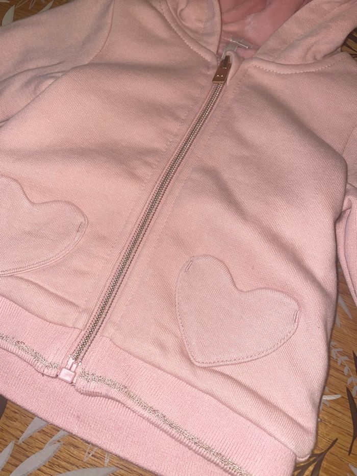 Gilet zippé à capuche molletonné rose avec cœurs orchestra bb 3 mois - photo numéro 2