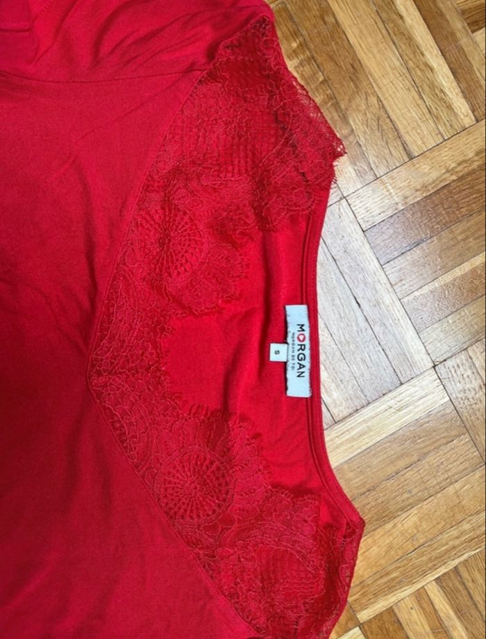 Tee shirt rouge Morgan detail dentelle - photo numéro 2