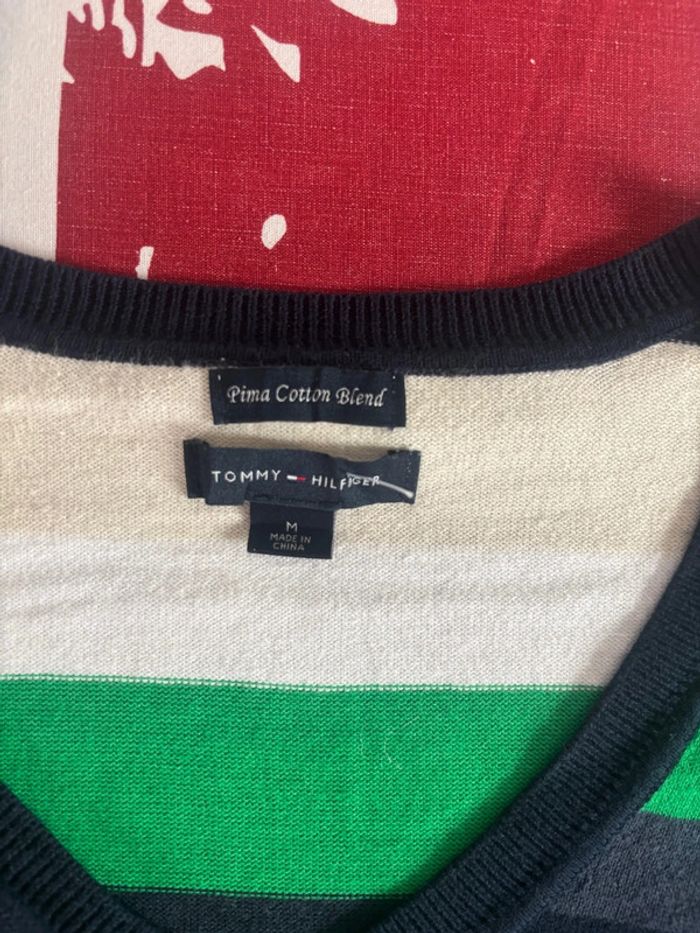 Sweat col V Tommy Hilfiger taille S/M blanc bleu marine vert - photo numéro 4