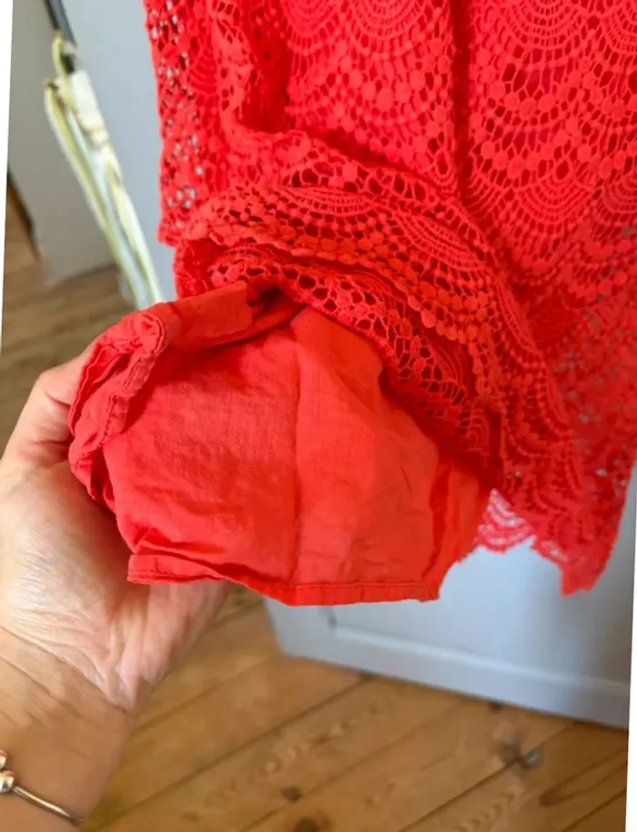 Robe Kookai à dentelle et ajourée corail t36 - photo numéro 6