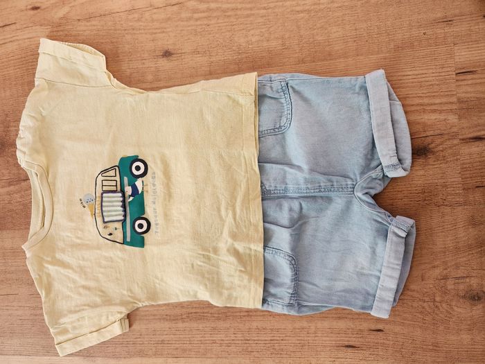 Esemble TAO  short +t-shirt jaune mouettes