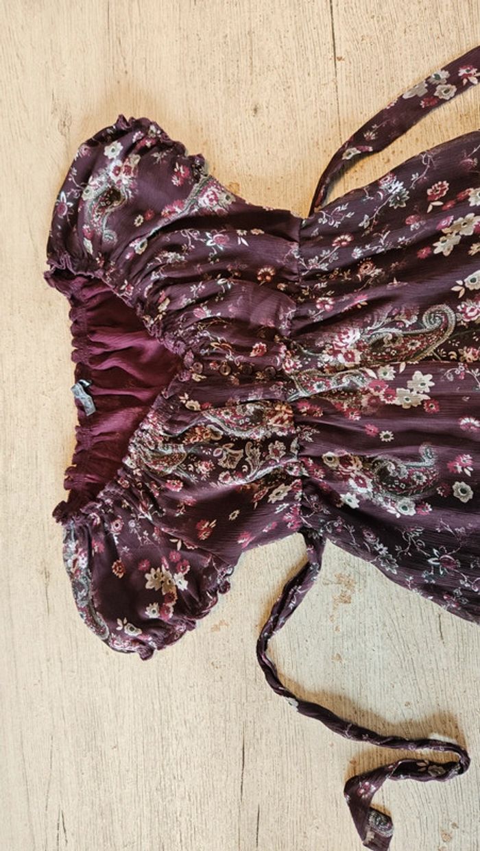 Robe d été en toile doublé mauve à manches courtes, Cassis, taille 38, neuve - photo numéro 7
