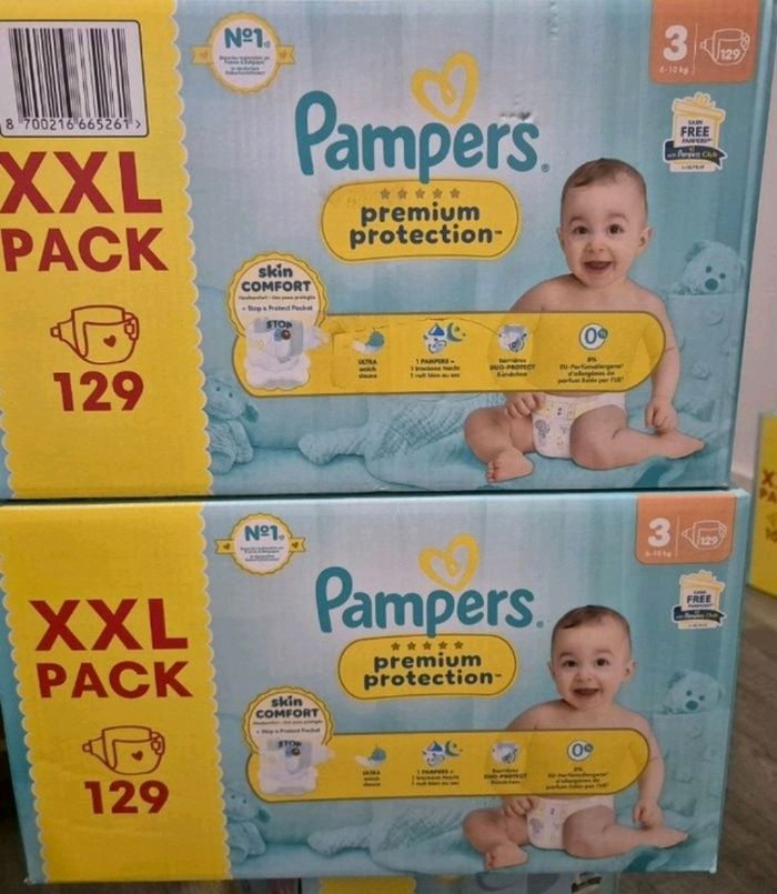 2 cartons de couches pampers premium protection taille 3