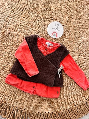 Ensemble gilet sans manche cache cœur et blouse