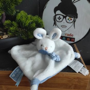 Doudou Et Compagnie Lapin Blanc Bleu Dc3835 Meli Mélo Rayé Rayure Coeur