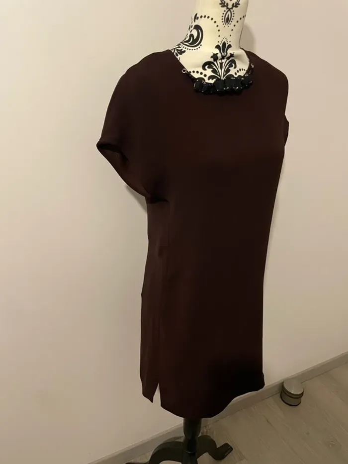 Robe bordeaux foncé mango taille XS perle col - photo numéro 5