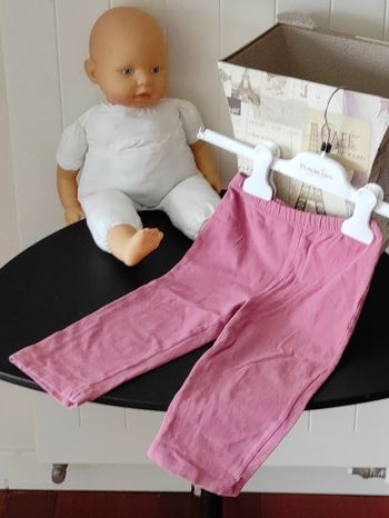 Pantalon bébé fille 18 mois – coton, taille élastique, vieux rose