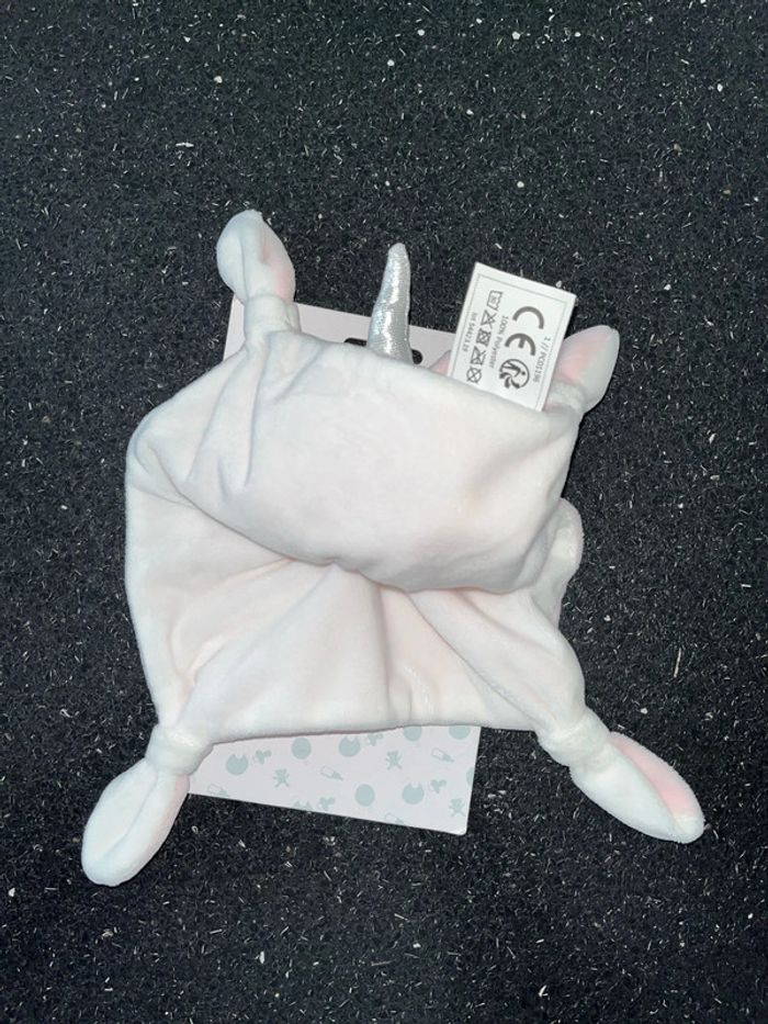 Doudou licorne rose blanc corne argentée - photo numéro 2